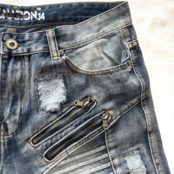 Trillnation 34 Med Wash 90% Cotton Zipper Ripple Knee Length Denim Short Size 34 - Picture 5 of 12